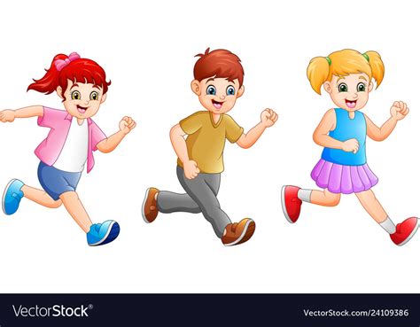 Cartoon happy kids running together Royalty Free Vector