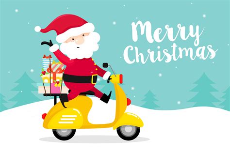 Christmas Greeting Card with Santa Claus on Scooter 689772 Vector Art ...