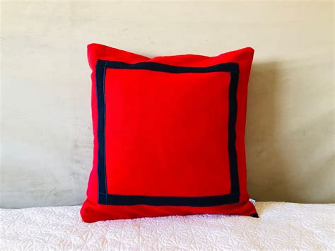 Red Blue Trim Pillows Sofa Throw Pillows Red Throw Pillows - Etsy