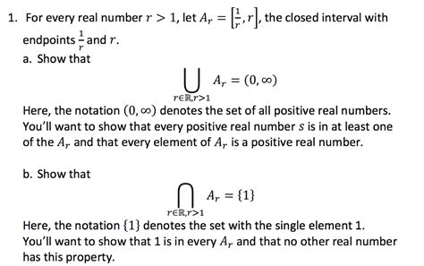 Solved 1. For every real number r > 1, let AT rl, the closed | Chegg.com