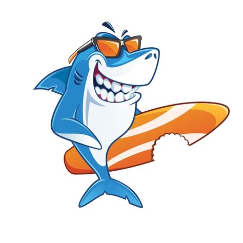 Premium Vector | Smiling surfer shark cartoon character