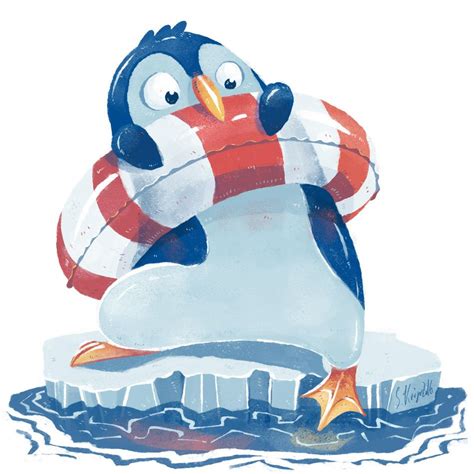 Penguins first swimming lesson | Animal illustration art, Penguin ...