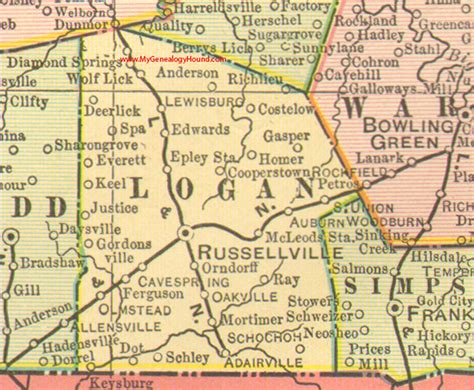 Logan County, Kentucky 1905 Map vintage Russellville, KY