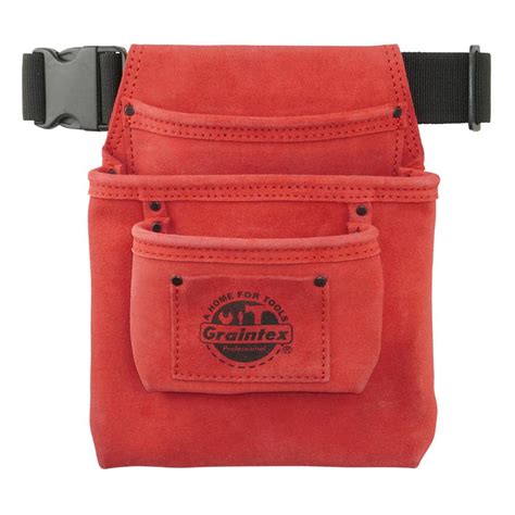 Graintex 3-Pocket Nail and Tool Pouch with Red Suede Leather Belt ...