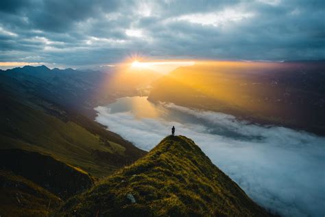 Download Mountain Alone Nature Sunrise 4k Ultra HD Wallpaper