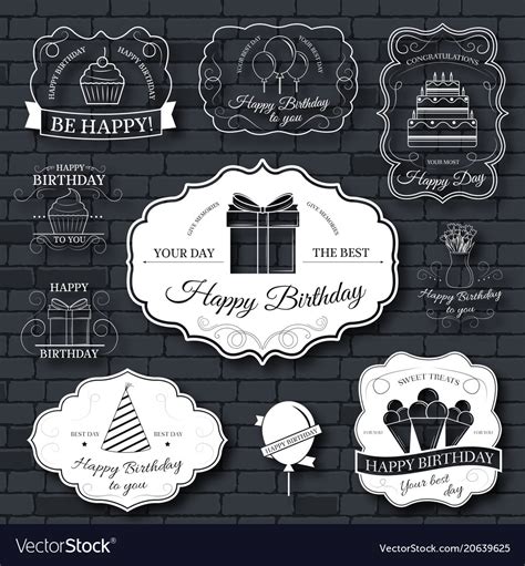 Happy birthday set label template of emblem Vector Image