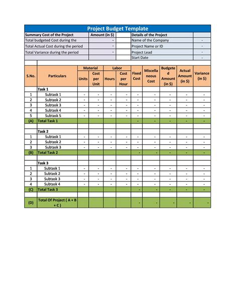 Research Project Budget Template Excel