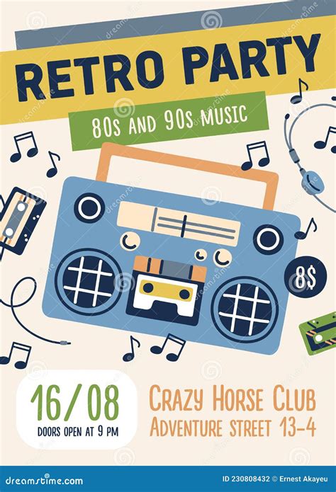 80s and 90s Retro Music Party Flyer Design. Poster Template for ...