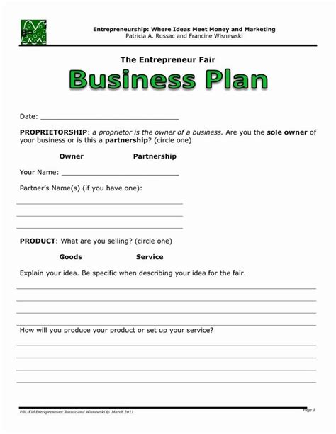 Free Printable Business Plan Template Awesome Business Plan Business ...