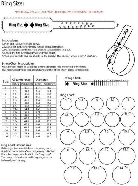 Printable Ring Size Measurement