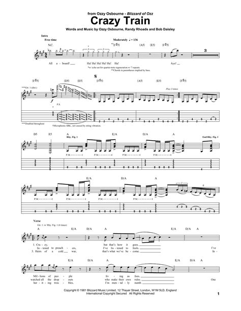 Crazy Train Sheet Music | Ozzy Osbourne | Guitar Tab