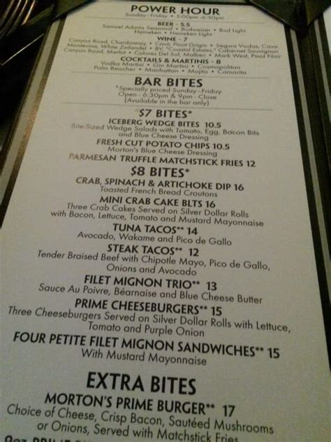 Menu at Morton's The Steakhouse, Cincinnati