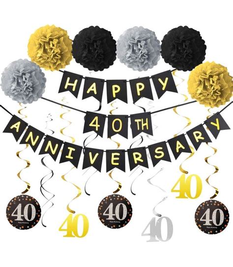 40th Anniversary Decorations Kit - 16Pcs - Including 1Pcs Happy 40th An ...