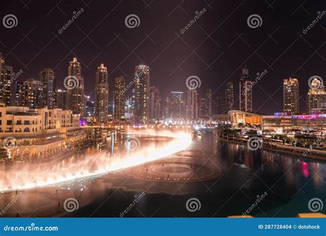 Unique View of Dubai Dancing Fountain Show at Night. Stock Photo ...