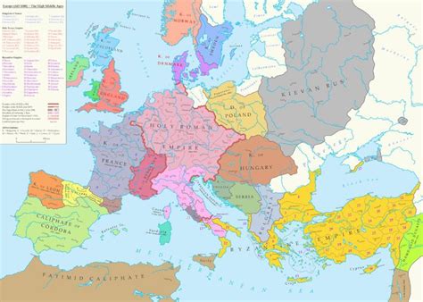 Map of Europe during the High Middle Ages (1000 A.D)