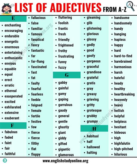 List of adjectives a huge list of 900 adjectives from a to z for esl ...