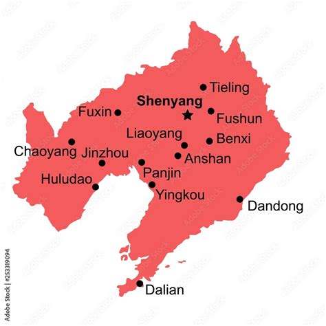 Liaoning map with major cities region of China vector illustration ...