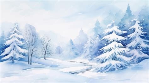 Premium AI Image | Winter forest landscape watercolor illustration