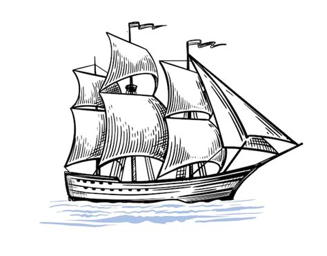 Premium Vector | Vintage sailing ship drawing.