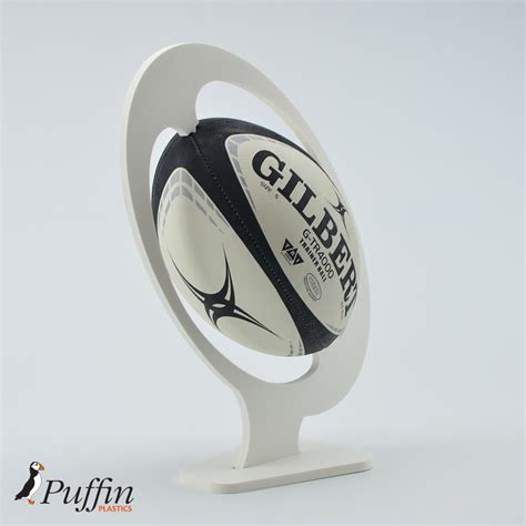 Rugby Ball Display Plinth - White | Puffin Plastics