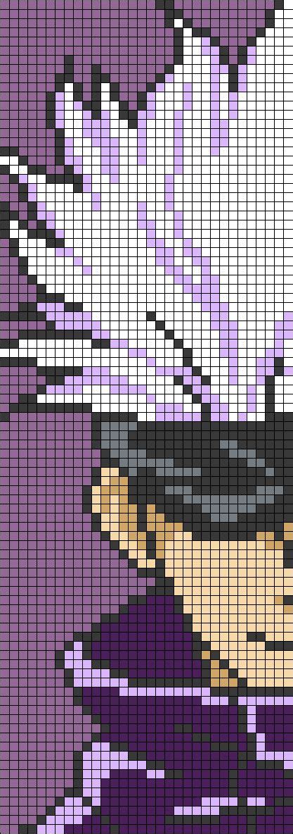 a cross - stitch pattern of a cat's head with purple and black colors