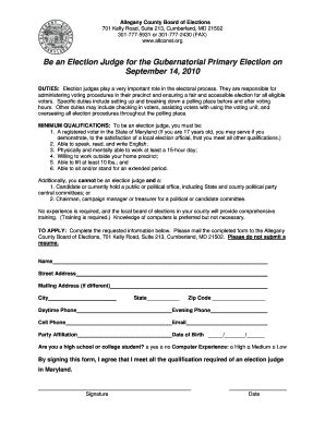 Fillable Online gov allconet 2010 Election Judge Application Fax Email ...