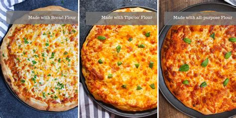 Comparison of pizzas made with 3 different types of flour: from left to ...