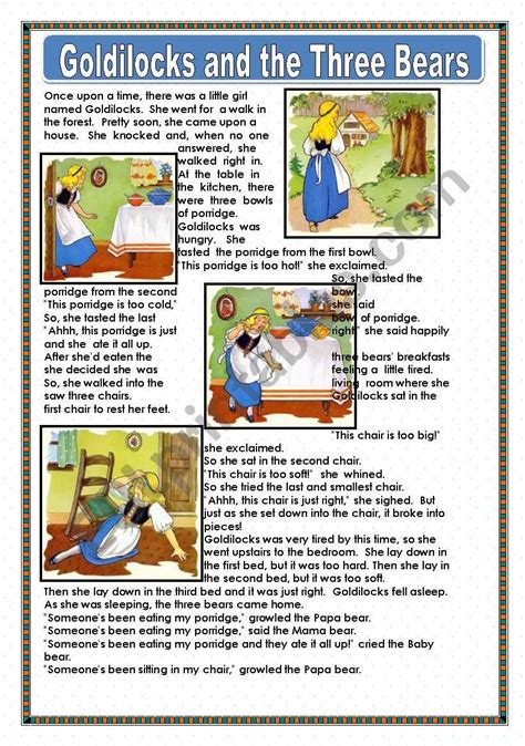 Goldilocks And The Three Bears Story With Pictures Printable ...