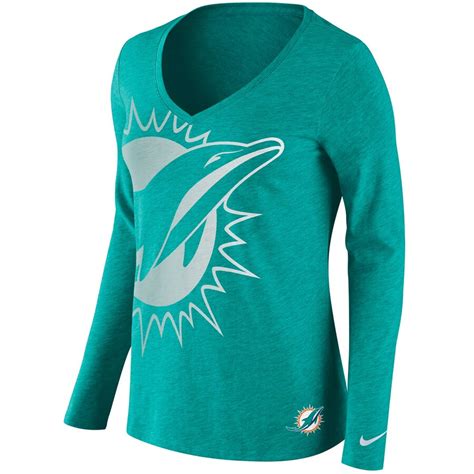 Nike Miami Dolphins Women's Aqua Logo Wrap Tri-Blend V-Neck Long Sleeve ...