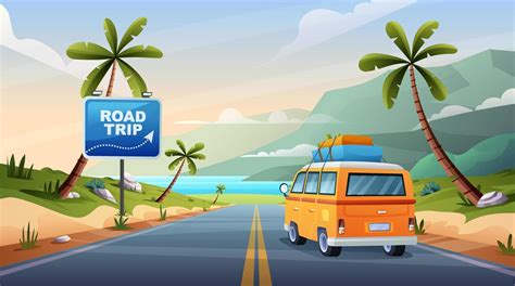 Road trip vacation by car on highway with beach and hills view concept ...