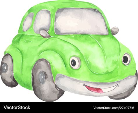 Watercolor cute cartoon car clipart Royalty Free Vector