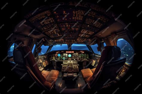 Premium AI Image | Aircraft cabin interior panoramic night shot