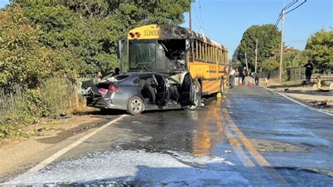 Two injured in fiery, head-on collision involving vehicle, school bus ...