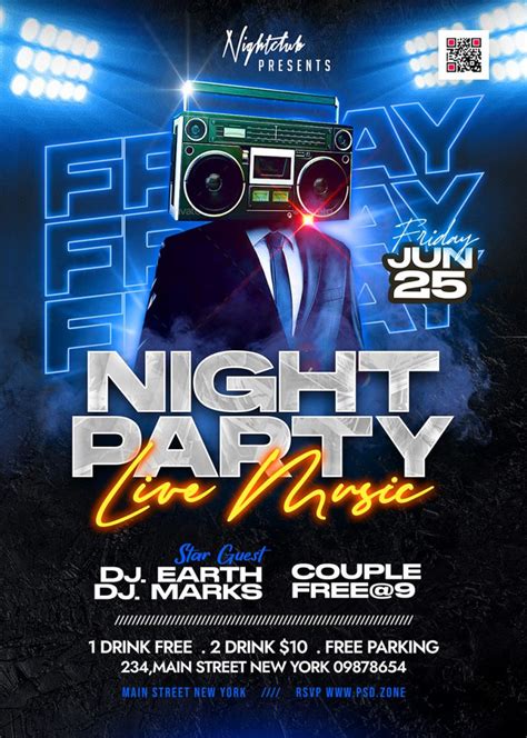 Friday Night Live Music Party Flyer PSD - PSD Zone