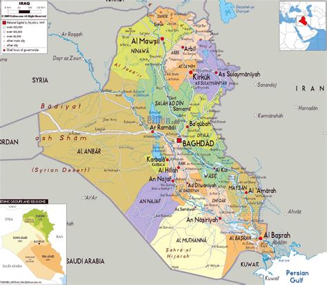 Large political and administrative map of Iraq with roads, cities and ...