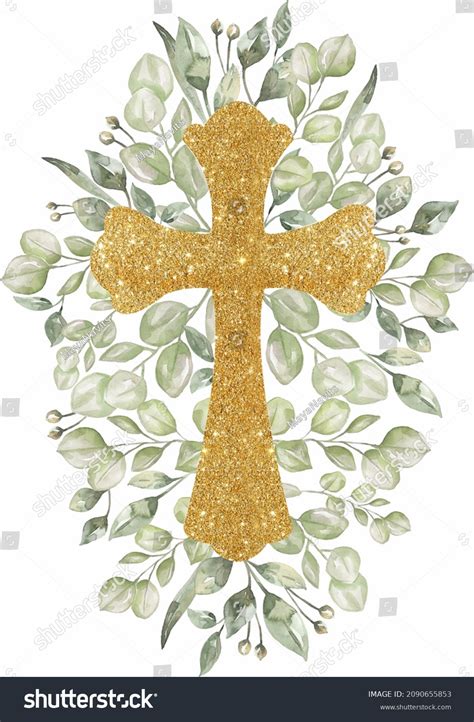 Cross Clipart Watercolor Greenery Cross Baptism: ilustrações stock ...