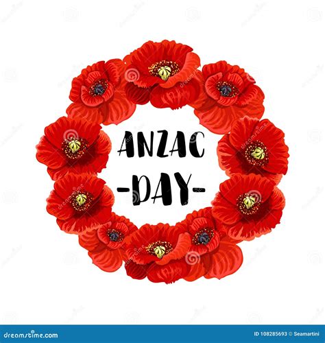 Anzac Day Memorial Wreath Icon of Red Poppy Flower Stock Vector ...