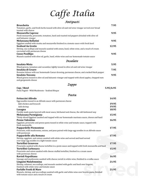 Caffe Italia menu in Riverview, Florida, USA