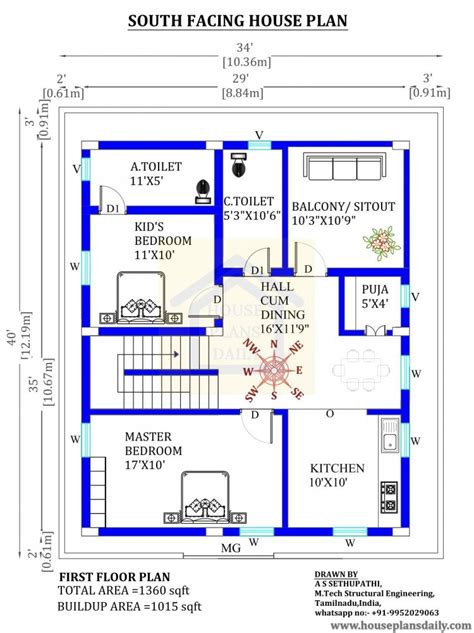 34x40 South Facing Duplex Home Design As Per Vastu - House Designs and ...