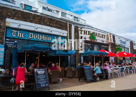 Restaurants and bars, Costa Teguise, Lanzarote, Canary Islands, Spain ...