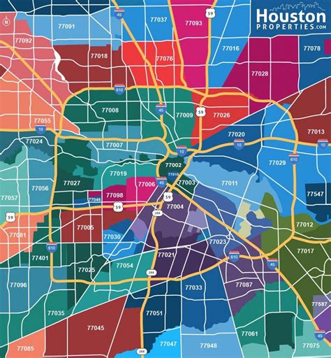 Houston zip code map - Map of Houston zip codes (Texas - USA)