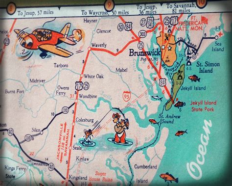 Brunswick Georgia Retro Map Print Funky Vintage Turquoise Photo Gift ...