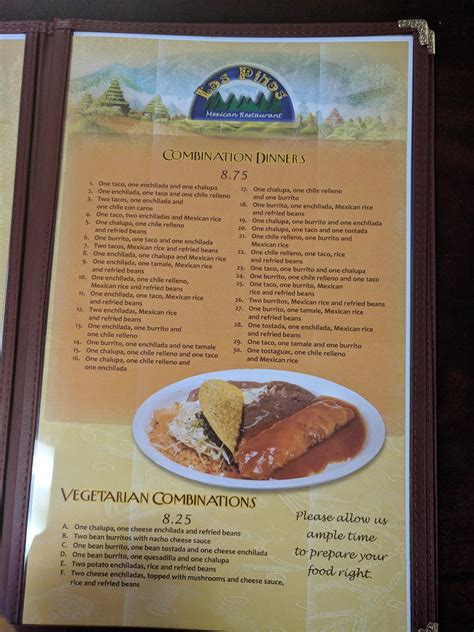 Menu at Los Pinos restaurant, Mayfield