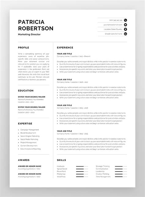 Microsoft Word Template 1 page CV template Professional Resume Template ...