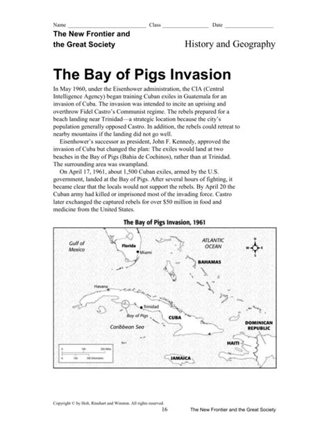 Bay of Pigs Invasion Map Activity