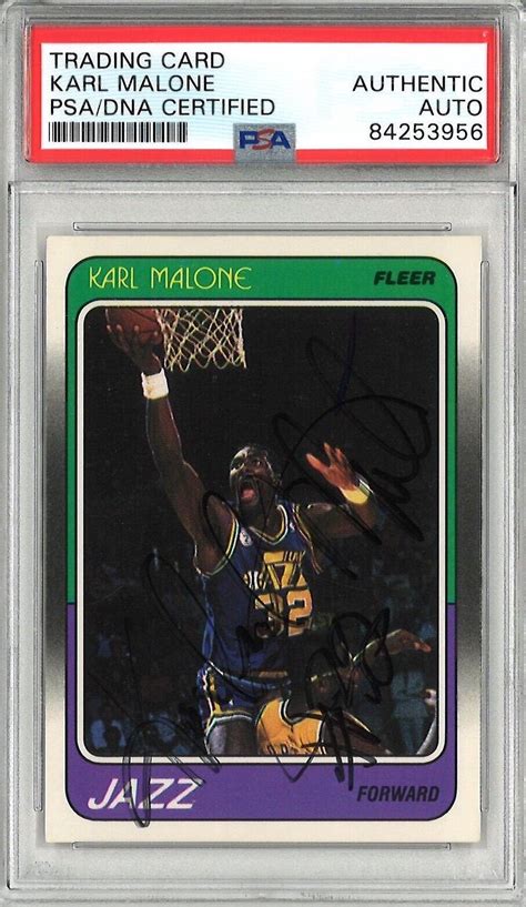 KARL MALONE SIGNED 1988 FLEER TRADING CARD PSA DNA 84259666 UTAH JAZZ ...