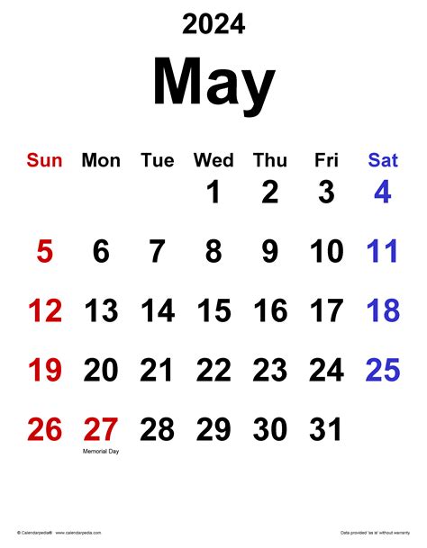 May 2024 Calendar Excel Template - 2024 CALENDAR PRINTABLE