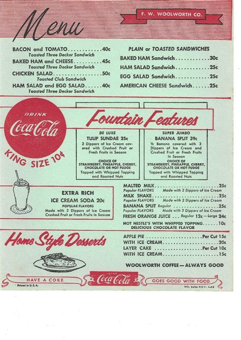 ORIGINAL 1956 WOOLWORTH LUNCH COUNTER MENU | #3856147891