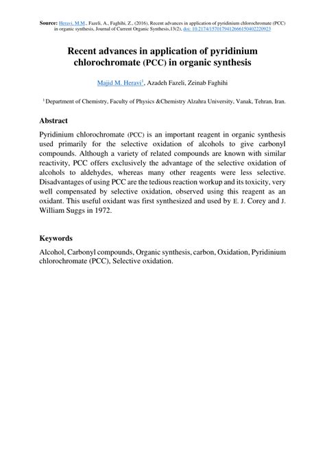 (PDF) Recent Advances in Application of Pyridinium Chlorochromate (PCC ...