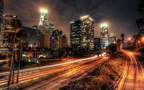 Los Angeles - Downtown Skyline at Night - Los Angeles Wallpaper ...